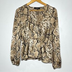 AKIRA Snakeskin Print Blouse Women's M V-Neck Long Puff Sleeve Cinched Waist